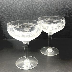 Vintage Etched Champagne/ Sherbet Glasses -Valentines- Set of 2 Floral Design 5”
